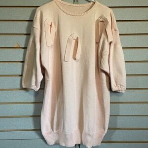 Womens Pink Knit Sweater Dress‎ Tunic Pullover 3/4 Sleeve Casual